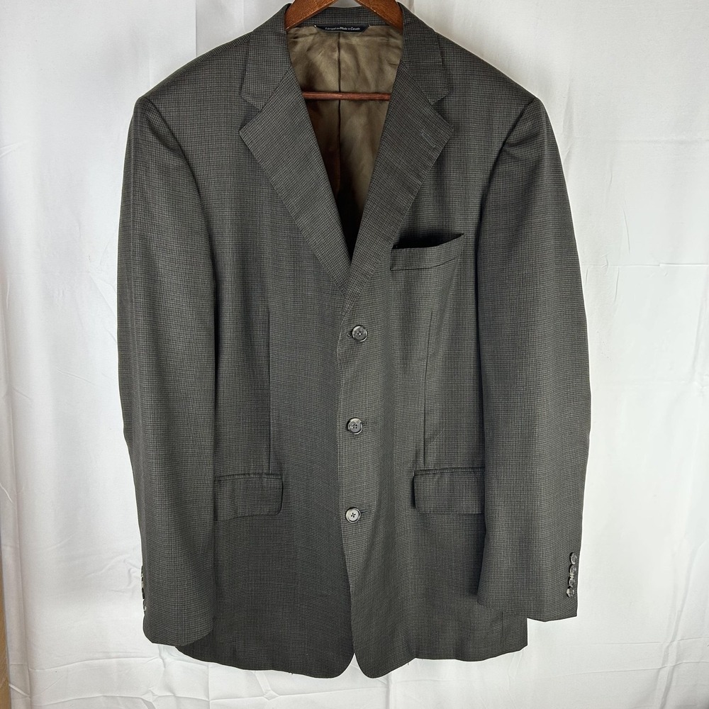 Samuelsohn Sport Coat Men 44 Long Gray Wool Three Button Micro Houndstooth‎
